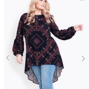 Aveology Black Aurelia Print Boho Longline Tunic Top Size 18